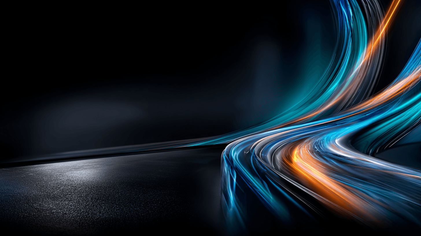 Ribbons of cobalt blue and teal light arranging into a precise grid pattern